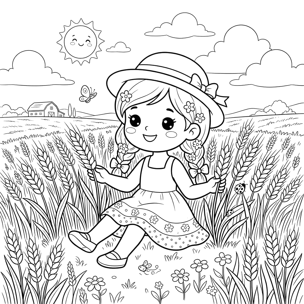 Summer Wheat Field Coloring Page