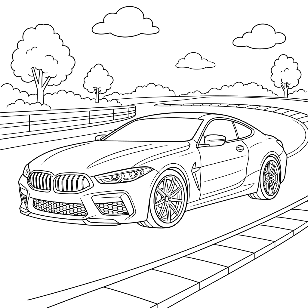 Ausmalbild Supersportwagen auf der Rennstrecke