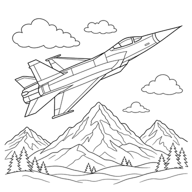 Dibujo para colorear de Avión Supersónico en las Montañas