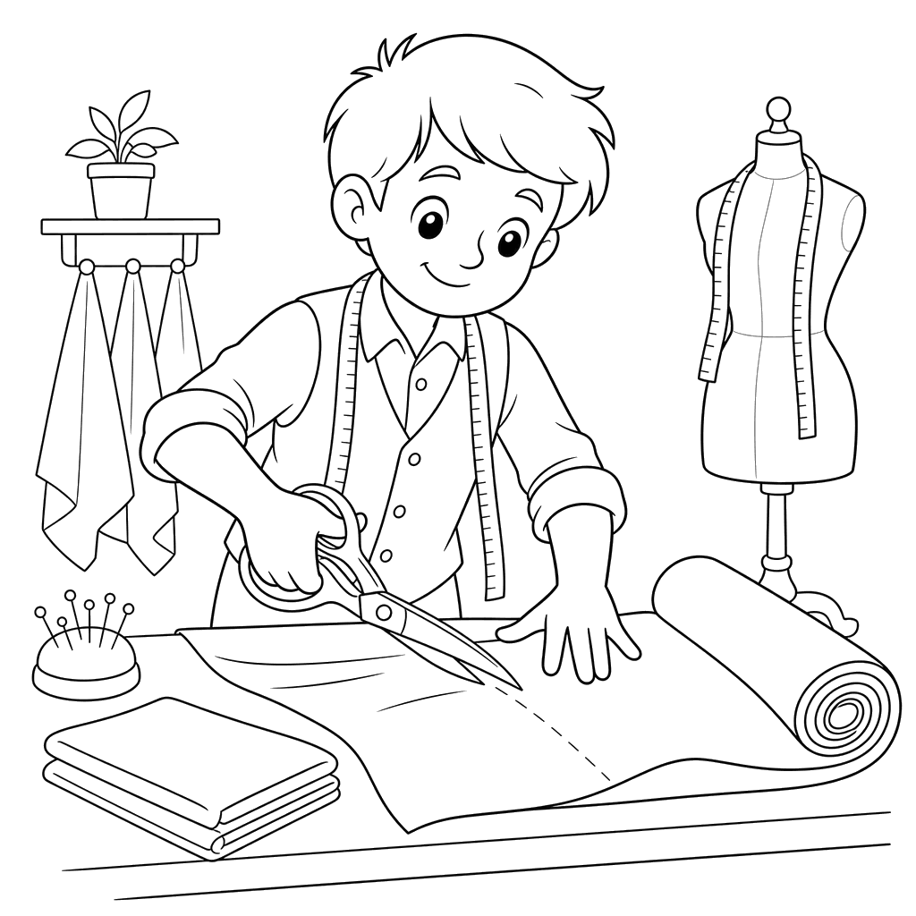 Desenho para colorir Alfaiate cortando tecido