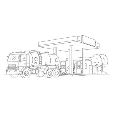 Coloriage Camion Citerne à la Station-Service