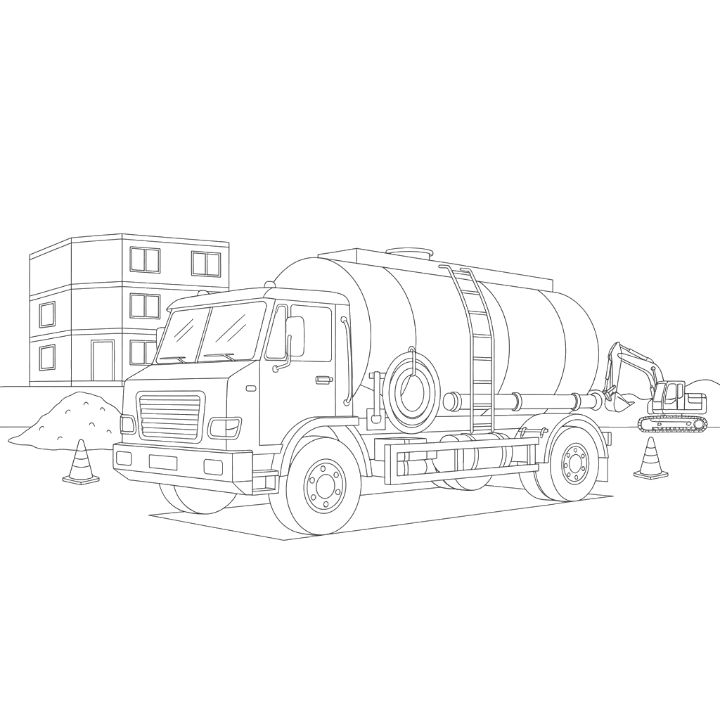 Dibujo para Colorear Camión Cisterna en Obra