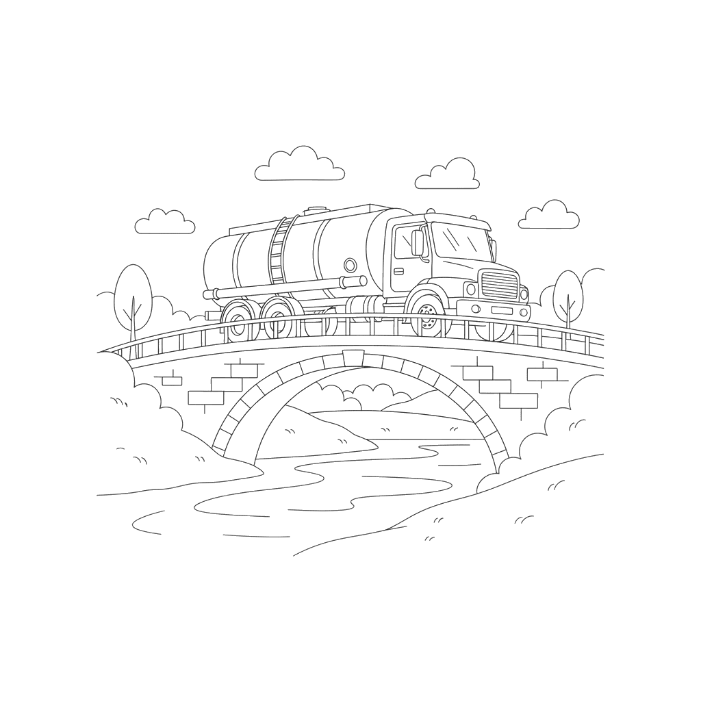 Dibujo para Colorear Camión Cisterna en Puente