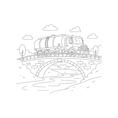 Dibujo para Colorear Camión Cisterna en Puente