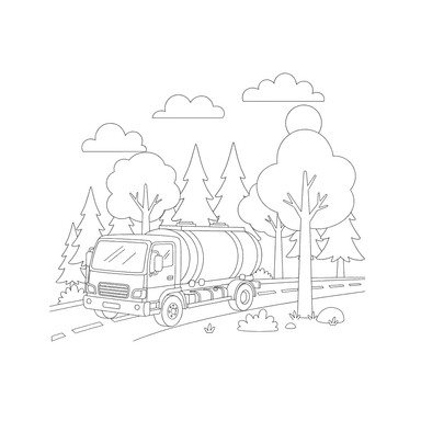 Tankwagen Fährt Durch den Wald Ausmalbild