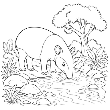 Tapir by the Forest Stream