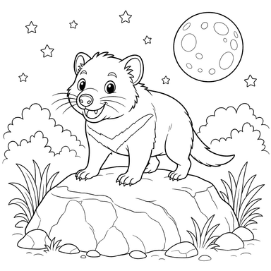 Dibujo para colorear de Demonio de Tasmania bajo la Luna