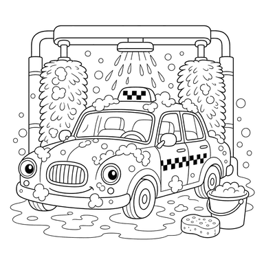 Taxi at the Car Wash Coloring Page
