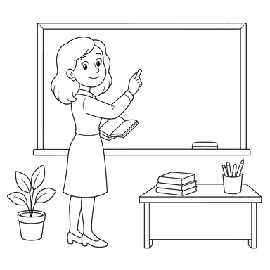Professor escreve no quadro — desenho para colorir