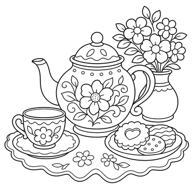 Stillleben mit Teekanne und Tasse