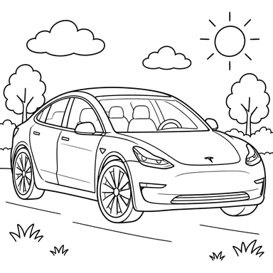 Dibujo para colorear Tesla Model 3 al aire libre