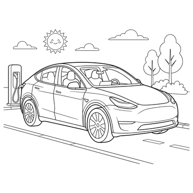 Coloriage Tesla Model Y pour Enfants