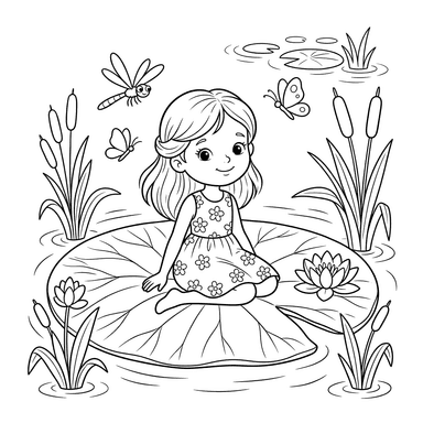 Dibujo para colorear Pulgarcita en una hoja