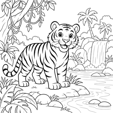 Tigre au bord de la rivière dans la jungle