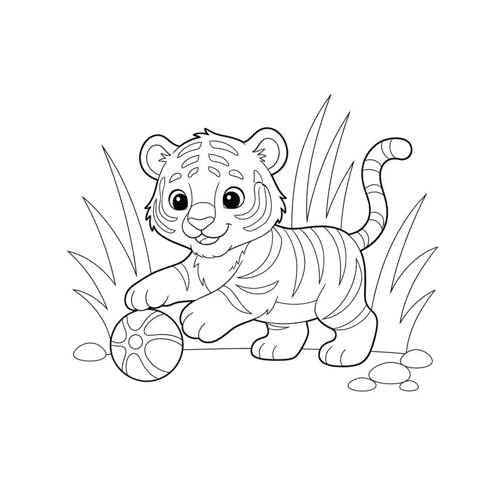 Ausmalbild Spielender Tigerjunges