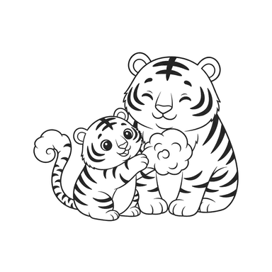 Ausmalbild: Tigerjunges spielt mit Schwanz