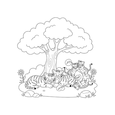 Famille de tigres au repos