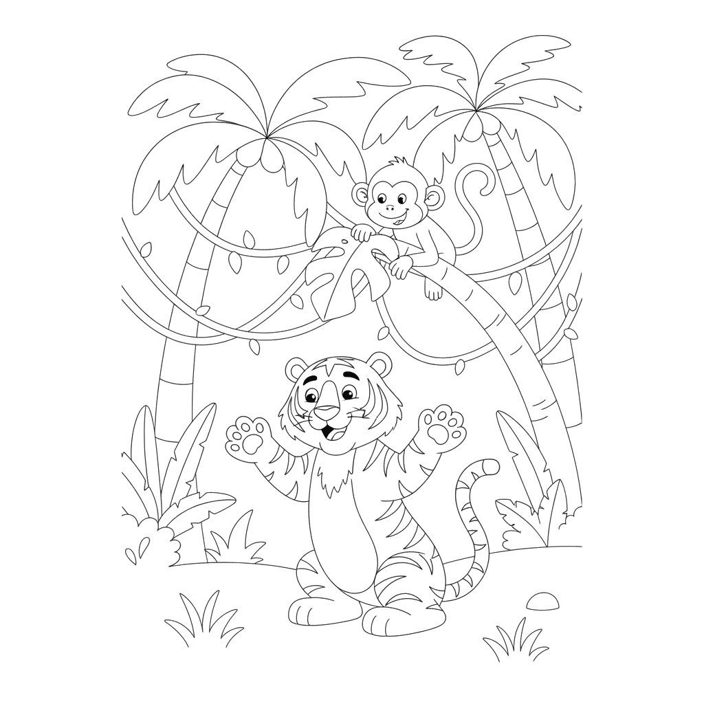 Tiger und Affe spielen Verstecken