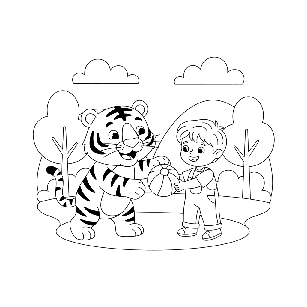 Tiger spielt mit Junge