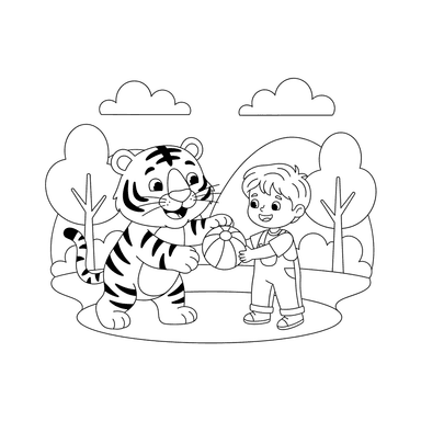 Tiger spielt mit Junge