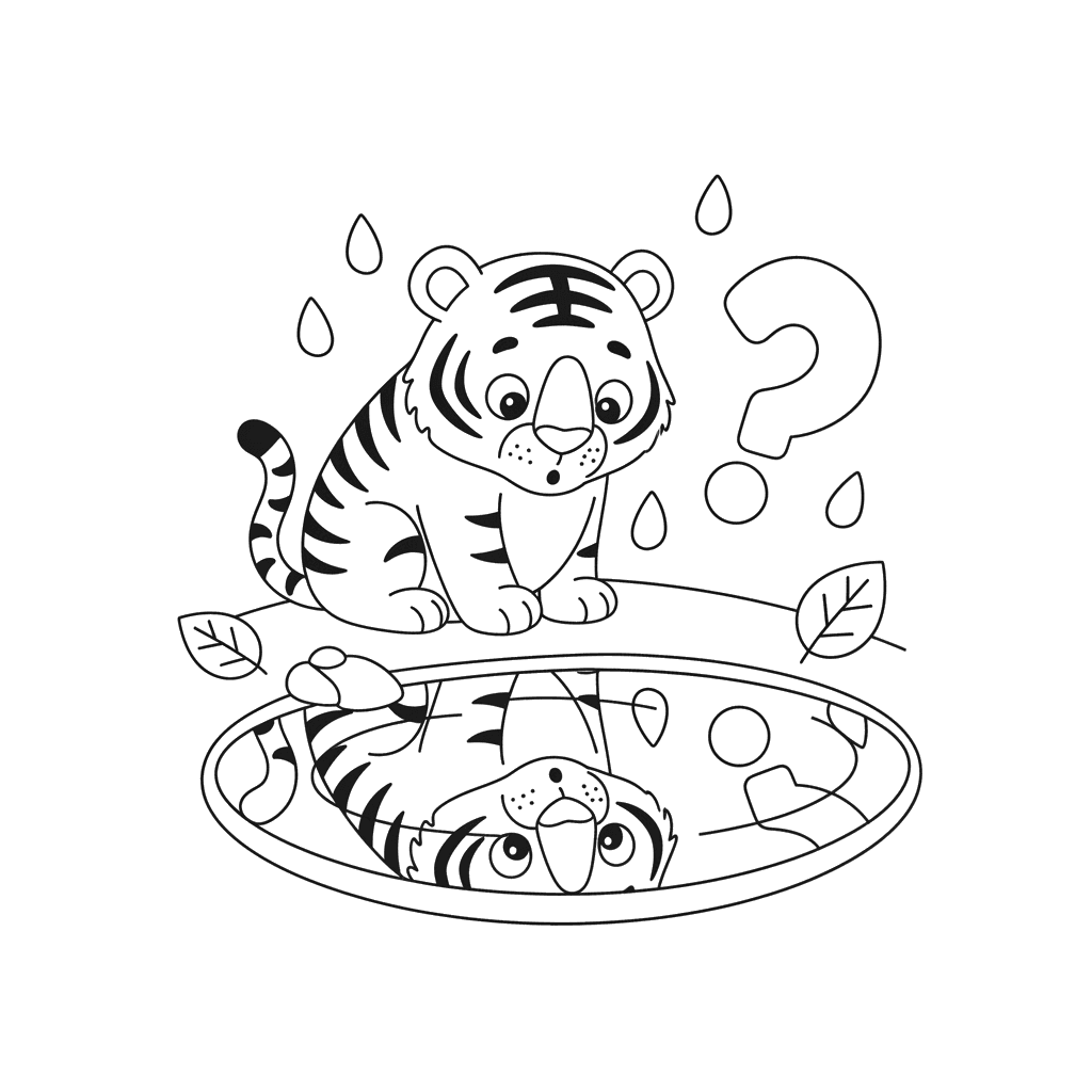 Dibujo para colorear: Tigre y su reflejo