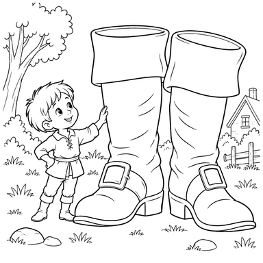 Desenho para colorir do Pequeno Polegar com botas grandes