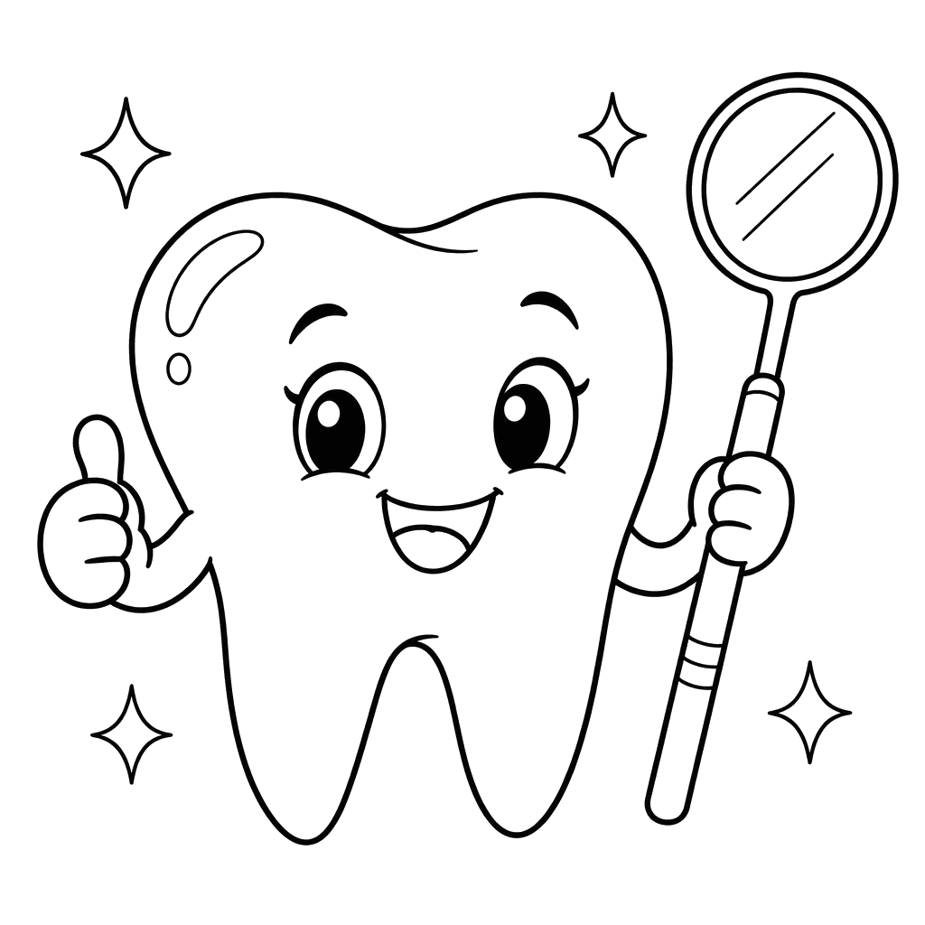 Cute Tooth and Dental Mirror