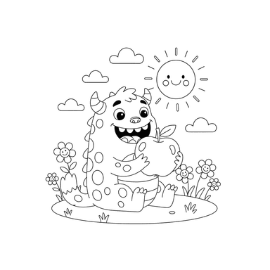 Dibujo para Colorear Monstruo con Dientes Comiendo Fruta