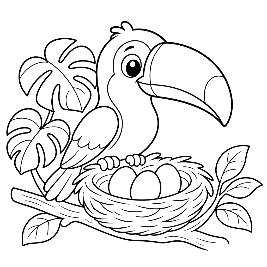 Tucán en el nido — dibujo para colorear