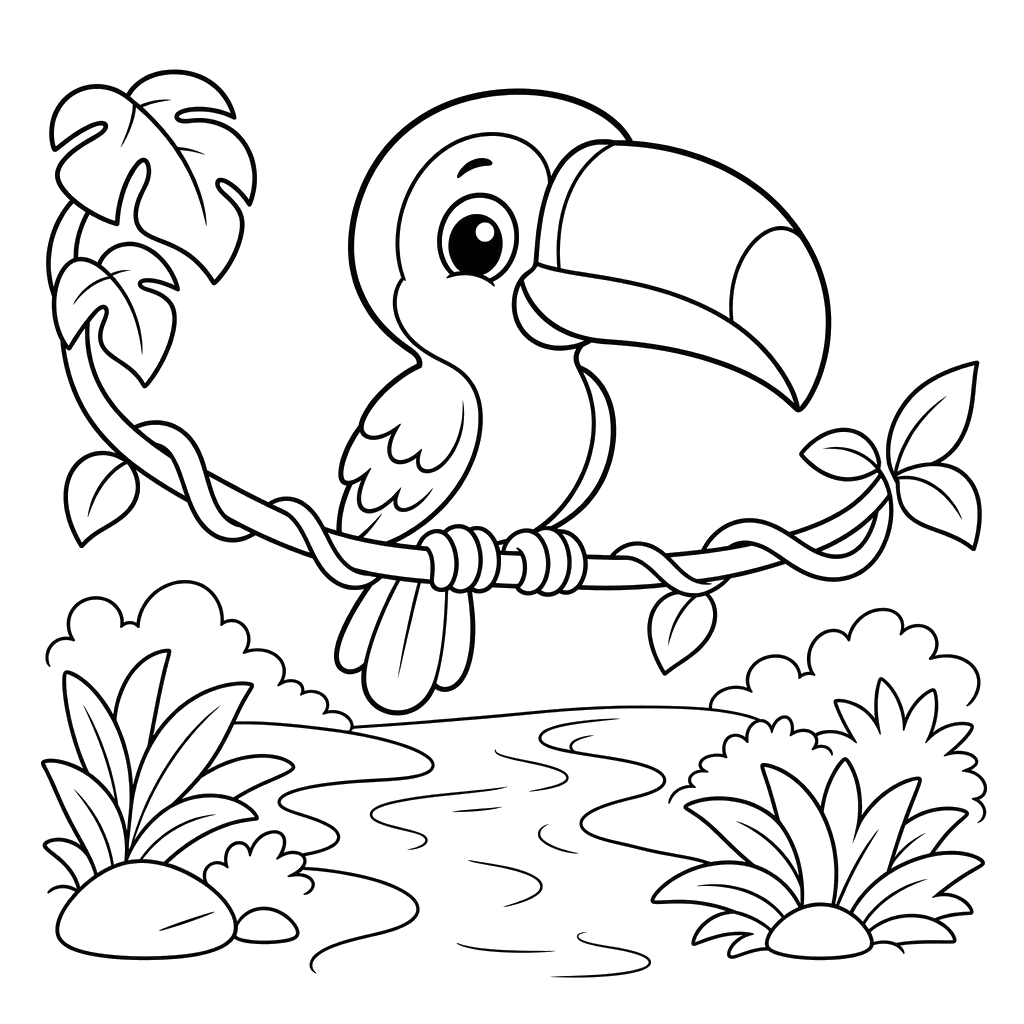 Tucán en una liana — Dibujo para colorear