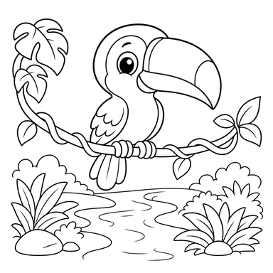 Tucano no cipó — Desenho para colorir