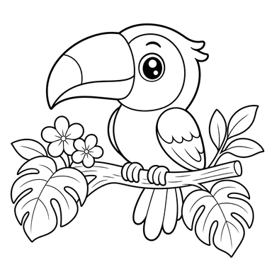 Tucán en rama tropical — Dibujo para colorear