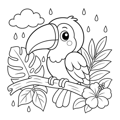 Chibi Toucan in Rainy Rainforest