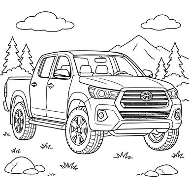 Toyota Hilux 8. Generation Ausmalbild in den Bergen