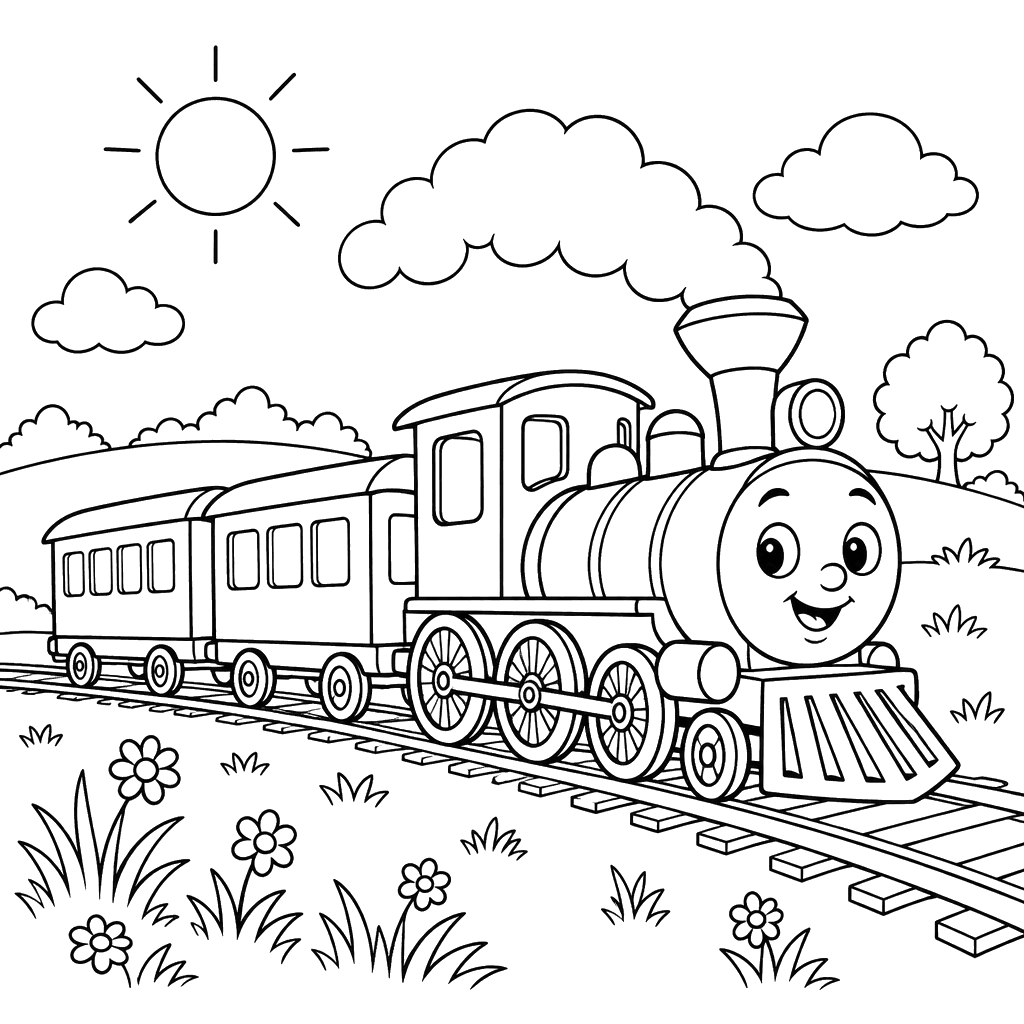 Desenho para colorir de Trem no Prado