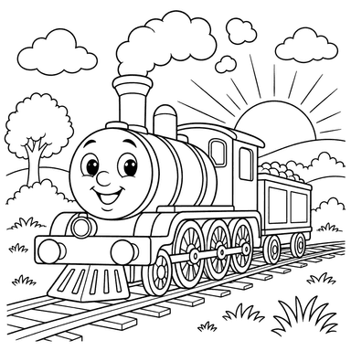 Train and Rising Sun