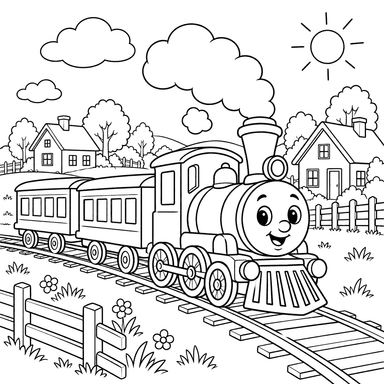 Train Riding Past Village Houses