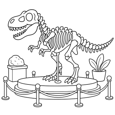T. rex-Skelett im Museum – Ausmalbild