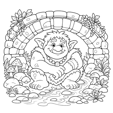 Trol bajo puente de piedra — dibujo para colorear