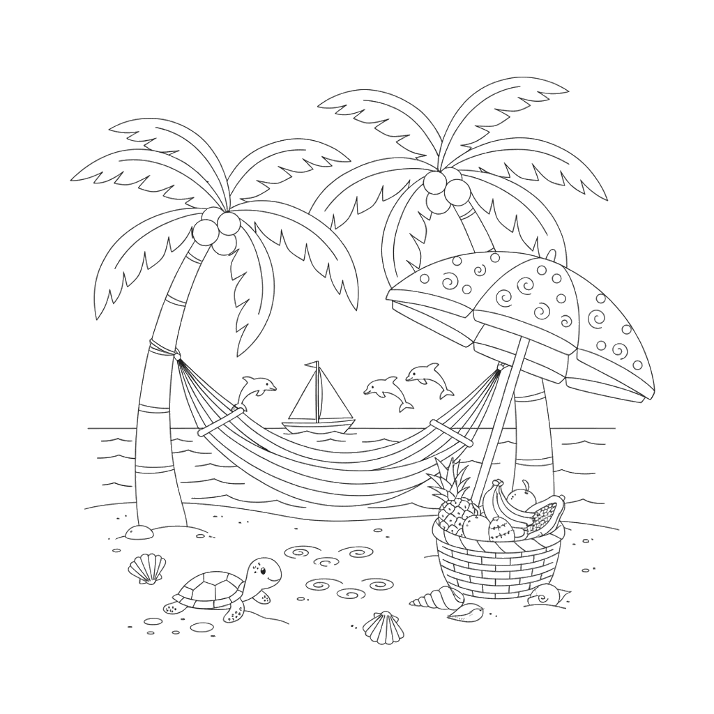 Dibujo de Isla Tropical para Colorear