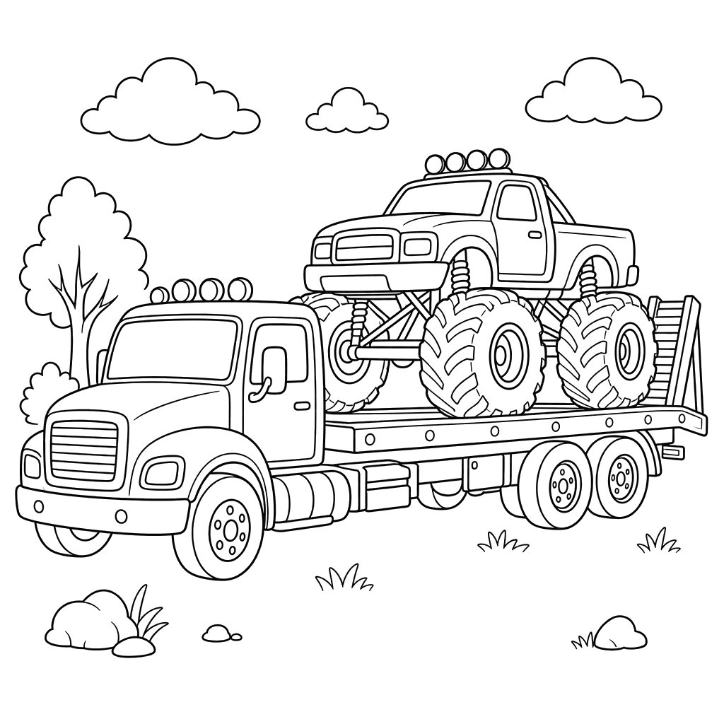 Camion transportant un Monster Truck