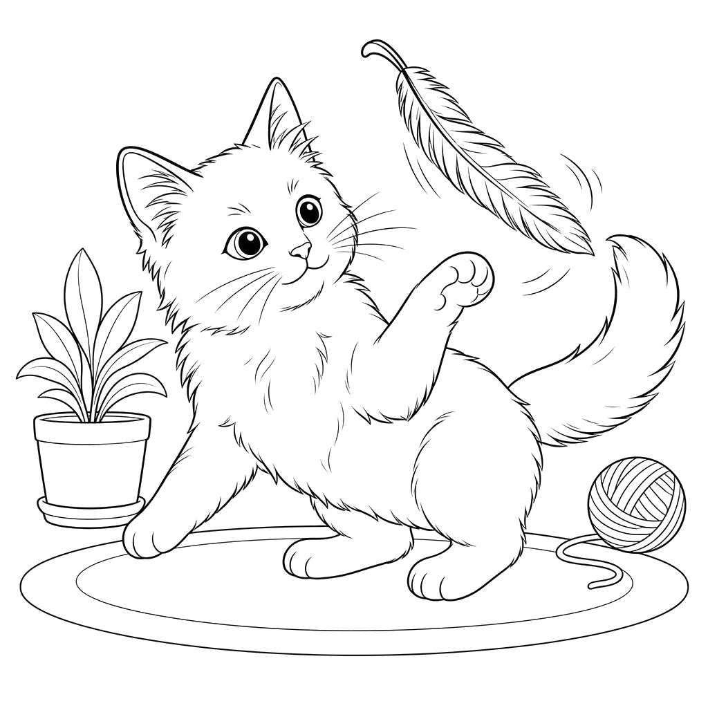 Türkisch Angora Katze mit Feder Ausmalbild