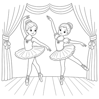 Two Ballerinas Dancing on Stage