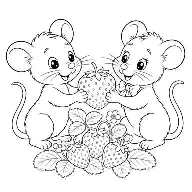 Deux souris partageant une fraise