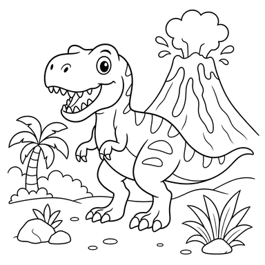 Tyrannosaurus junto al volcán — dibujo para colorear