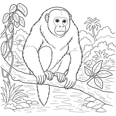 Uakari en una rama junto al río