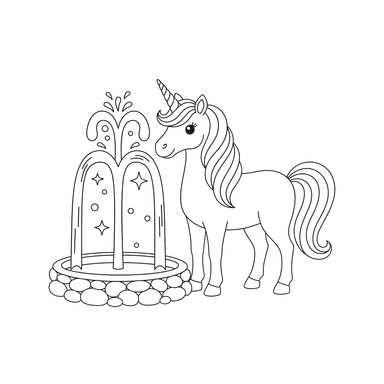 Dibujo para Colorear Unicornio en Fuente Mágica