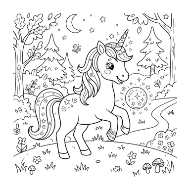 Unicorn Playing with a Magic Orb Coloring Page