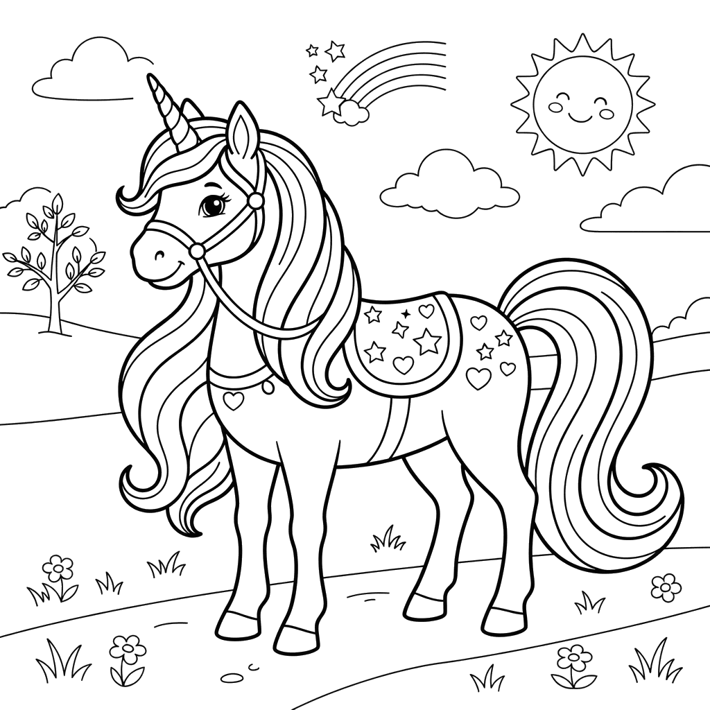 Einhorn mit Regenbogenmähne Ausmalbild