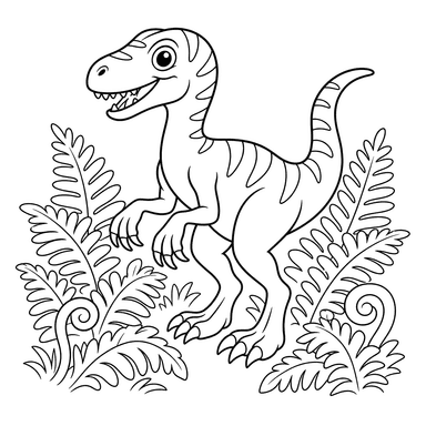 Velociraptor entre helechos - dibujo para colorear